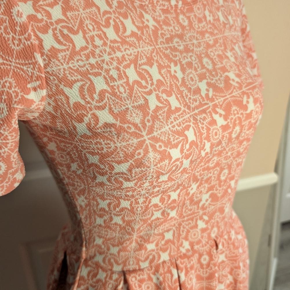 LuLaRoe Coral and White Amelia Midi Fit-and-Flare DressLur - Picture 3 of 6